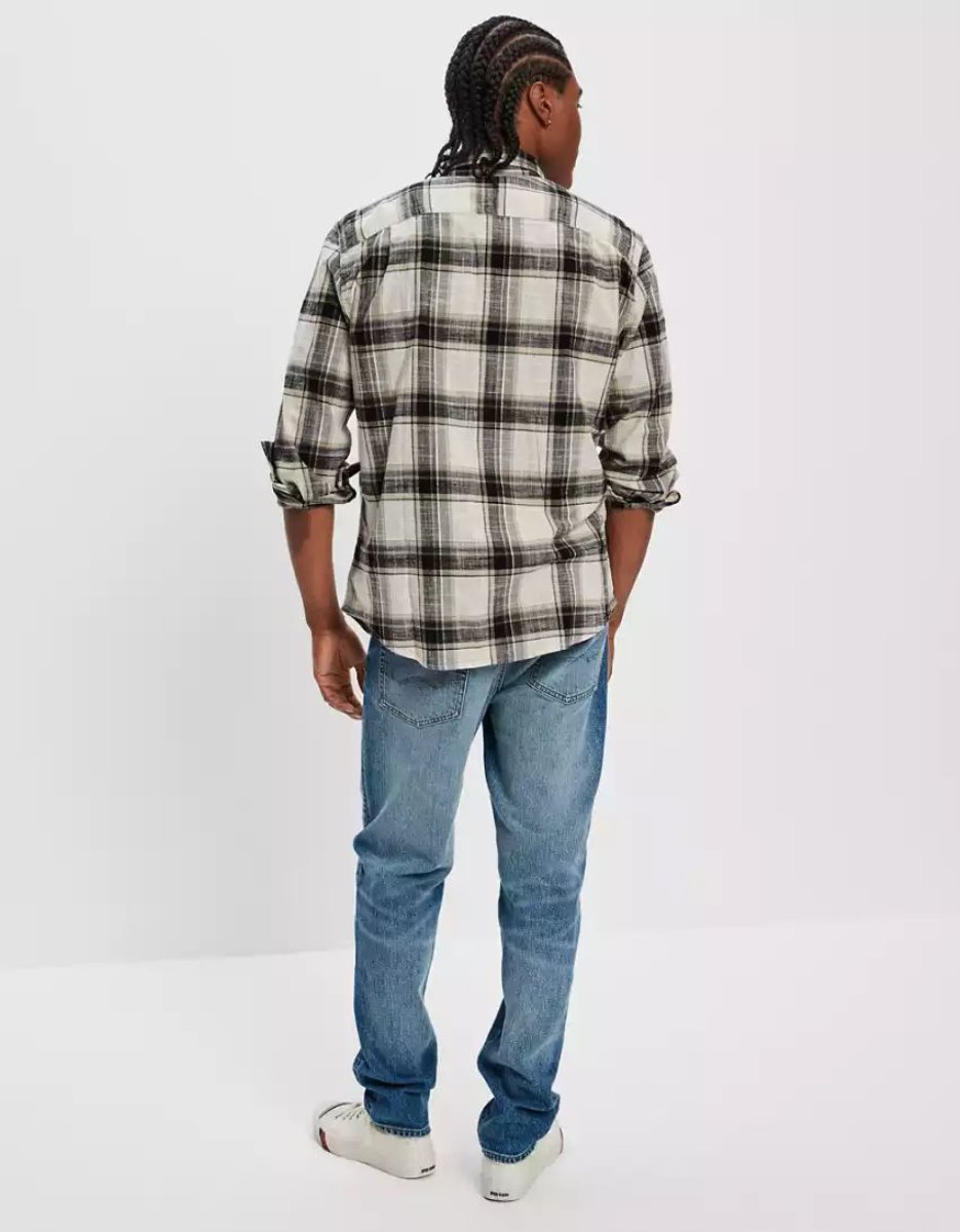 Hauts Flanelle American Eagle AE Super Soft Everyday Plaid Button-Up Shirt Grise Homme | HVO-25645474